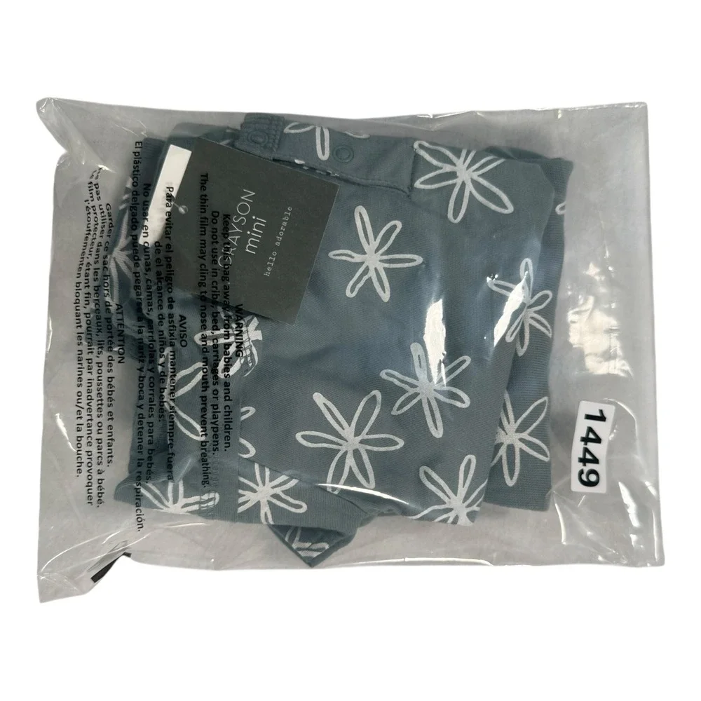 GRAYSON Mini Gray Blue Floral‎ T-Shirt & Pants Set - Size 3-6M - NWT